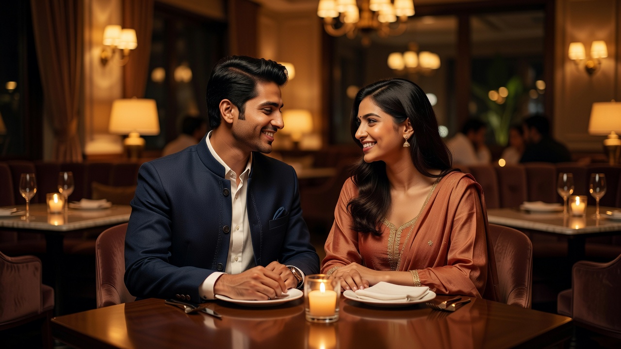 A relaxed dinner date vibe at a premium restaurant