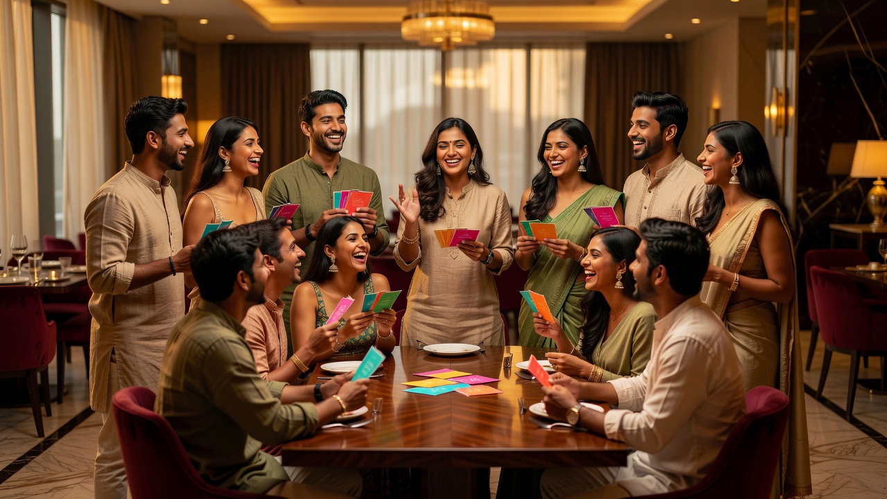 People playing icebreaker games with a host in a stylish venue